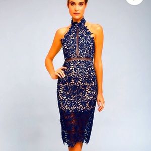 Navy Blue Lace Midi Dress